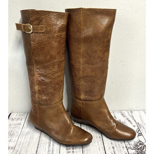 Vintage Steve Madden Knee High Boots size 7M INTYCE Brown Leather Buckle Pull On